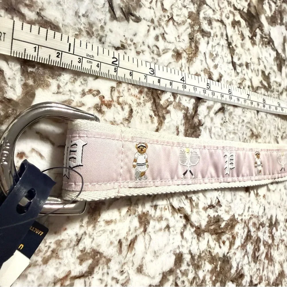 Polo Ralph Lauren Pink Tennis Bear Canvas Belt – Kids Size S – NWT